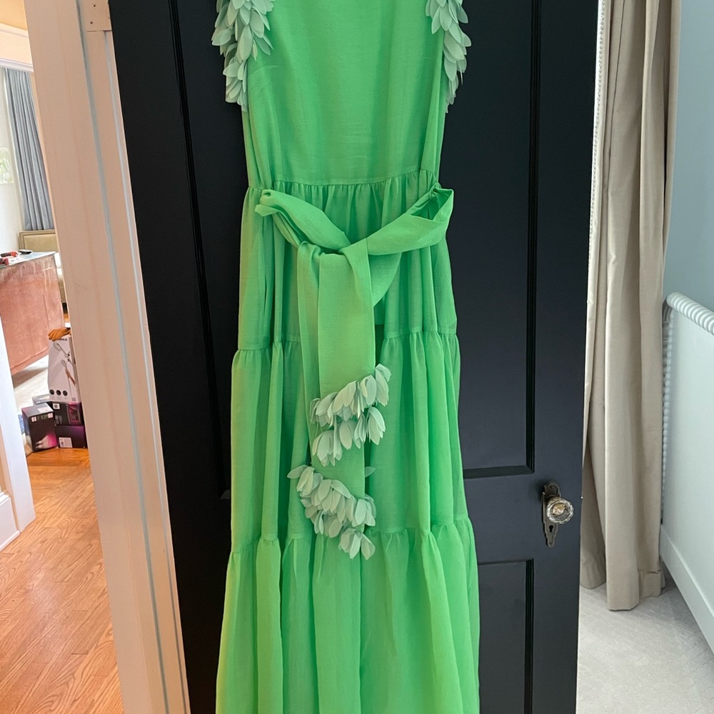 Baruni MAXI TIERED DRESS WITH RUFFLE DETAILS. Size Large (12) lime green
